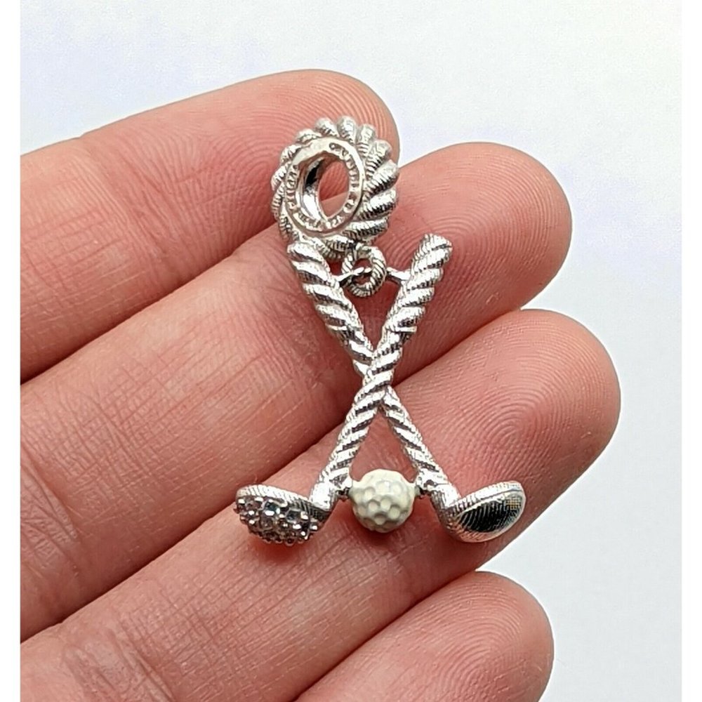 Judith Ripka Sterling Silver Enamel CZ Golf Ball Clubs Bead Charm